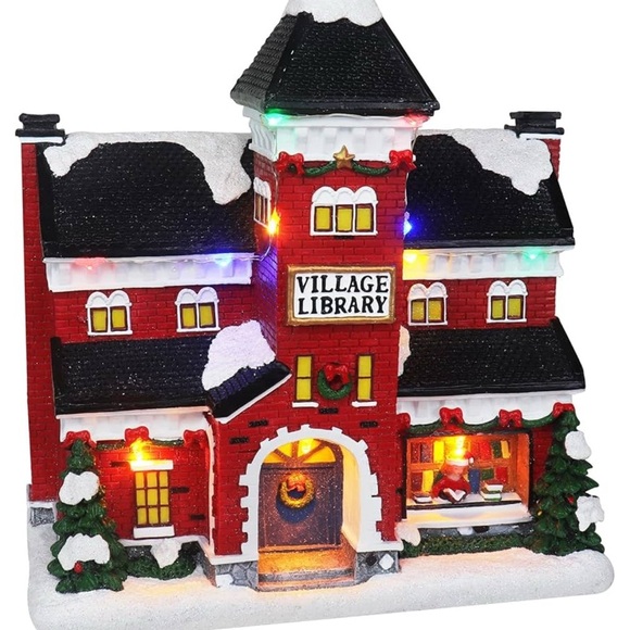 Top Treasures Christmas  Village Library Pre-lit Musical Frgurine NIB - Picture 1 of 4
